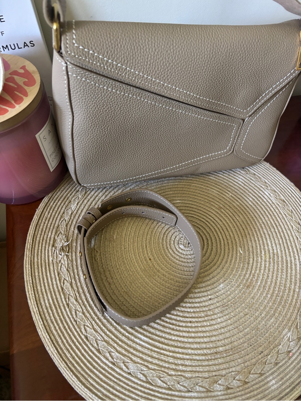 Taupe Leather Top-Handle Women's Bag - Picture 9 of 9
